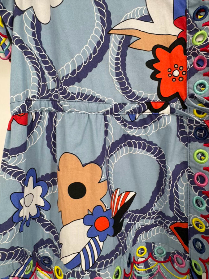 CELIA B Size XL Blue & Multi-Color Scallop Design Dress