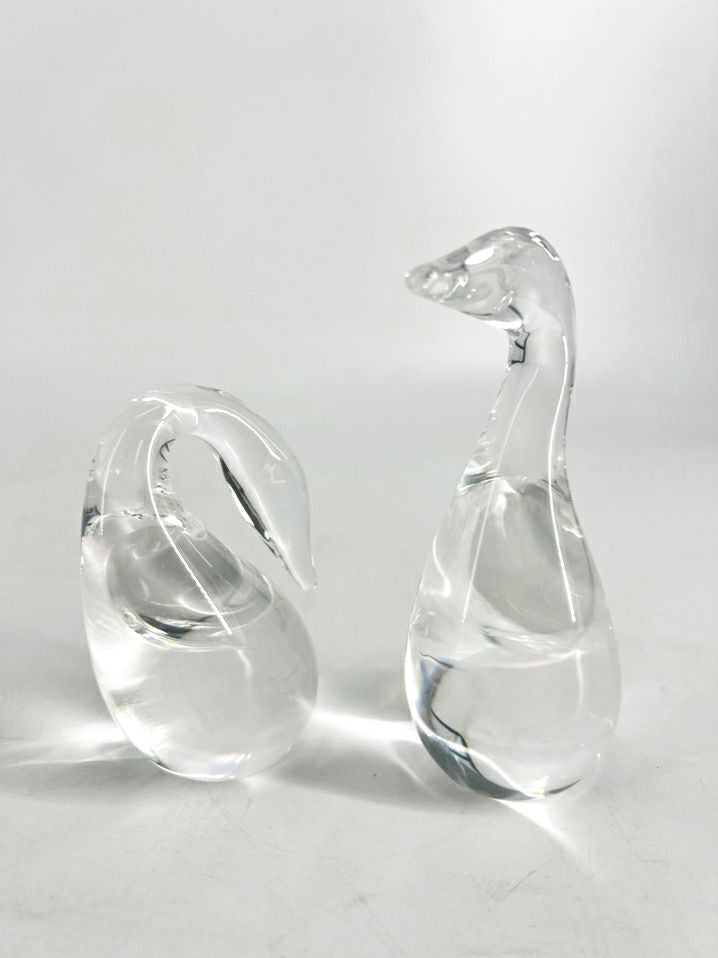 STUBEN Clear Crystal Preening Goose & Gander Figurines