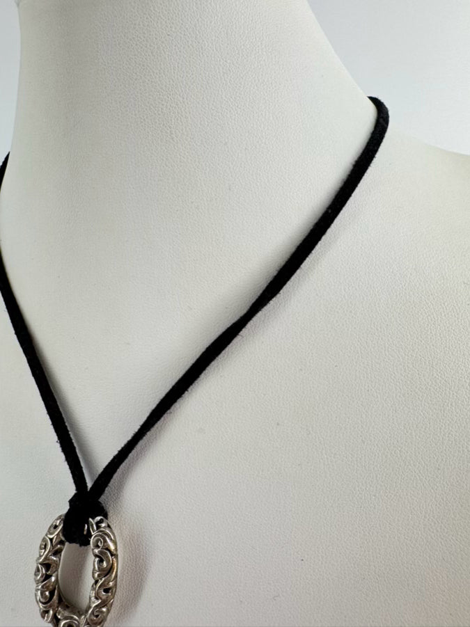 CHARLES KRYPELL STERLING SILVER Pendant Black Cord Necklace