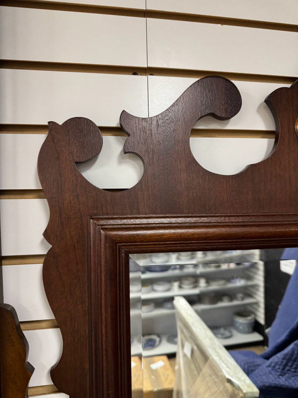 VINTAGE Wood Chippendale Beveled Mirror