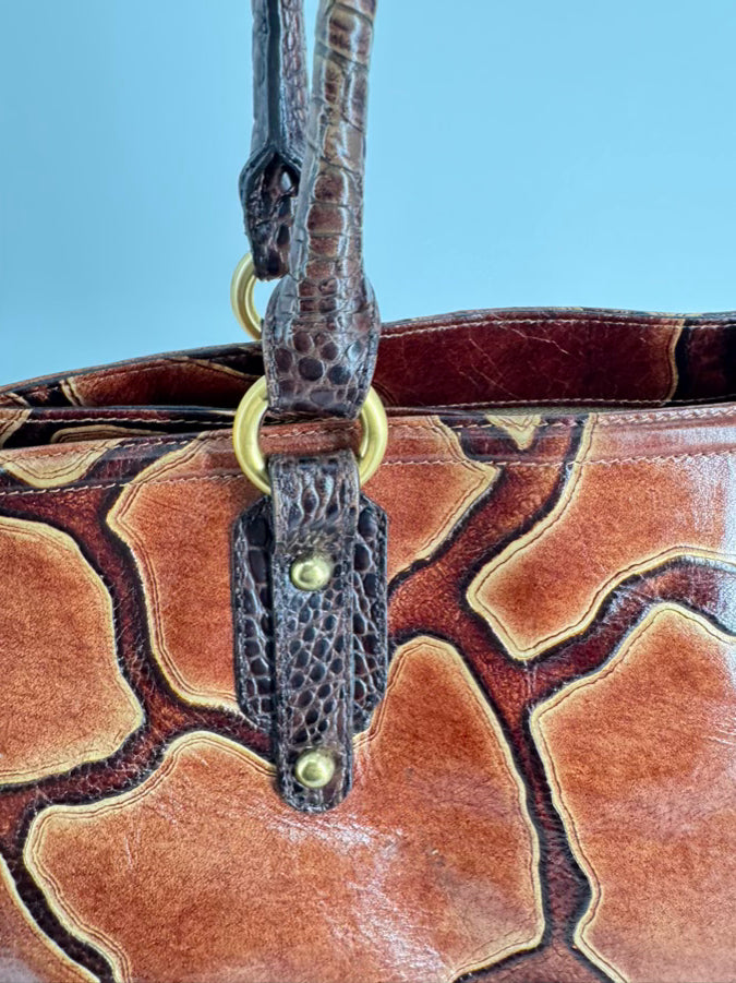 BRAHMIN Brown Leather Giraffe Print Purse