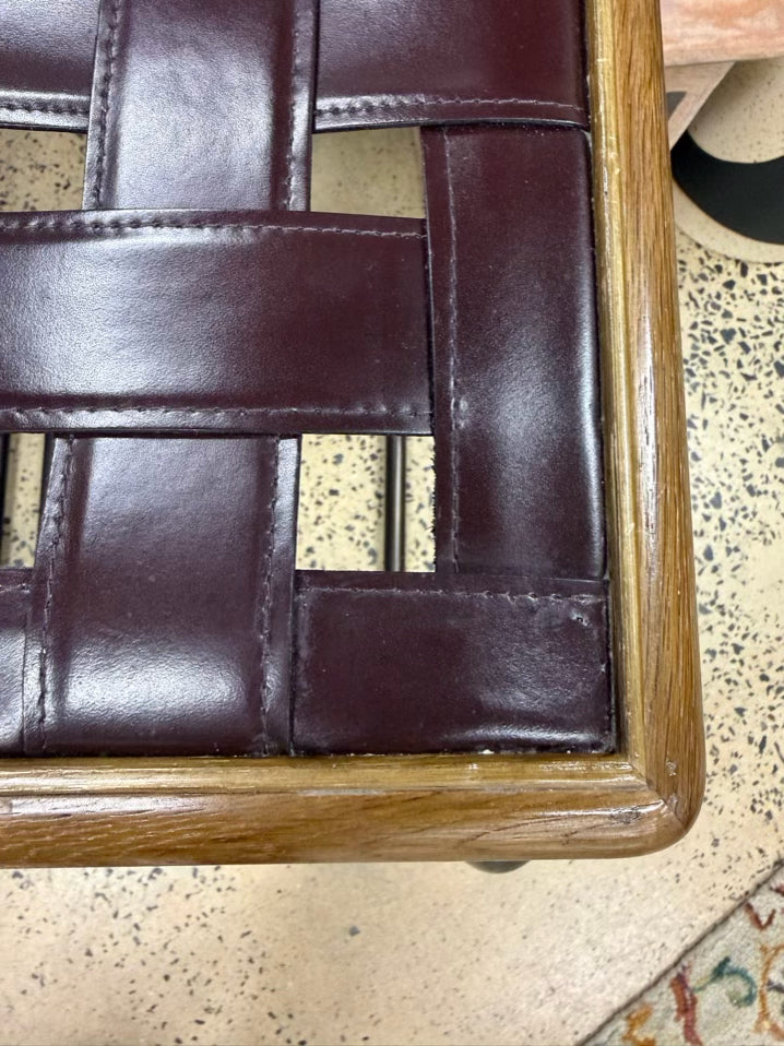 REVIVAL Brown Leather & Metal Pair Of Bar Stools