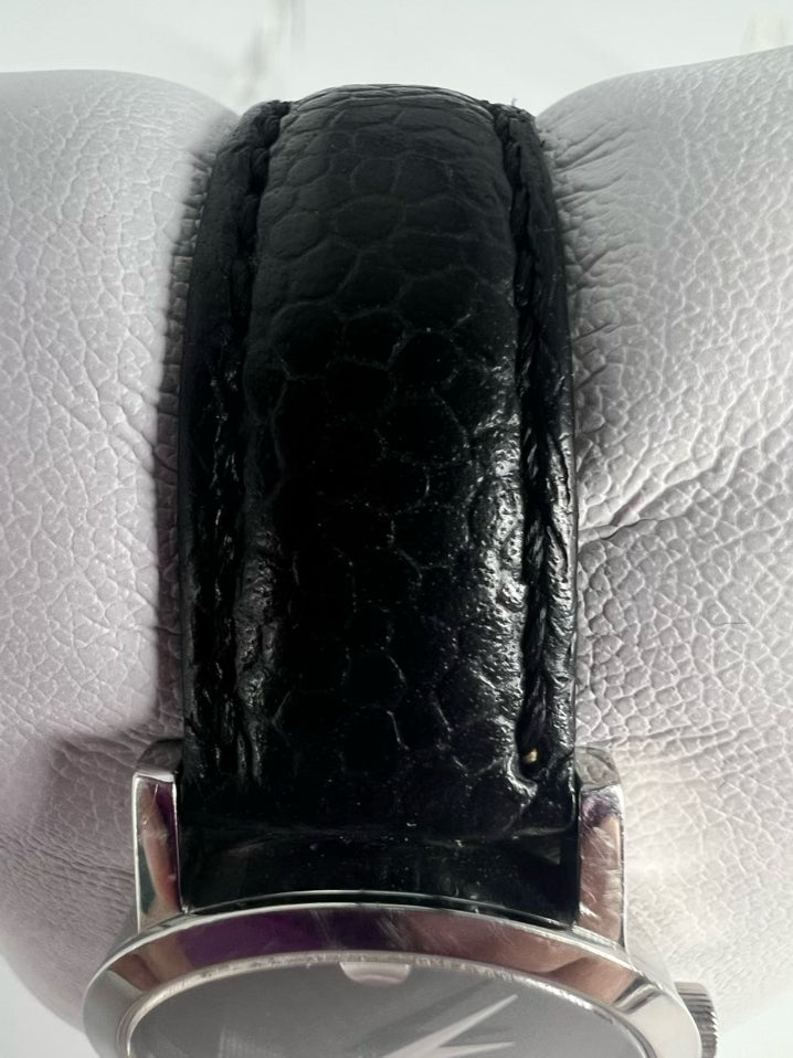 MOVADO Black Leather Stainless Steel Sapphire Crystal Watch