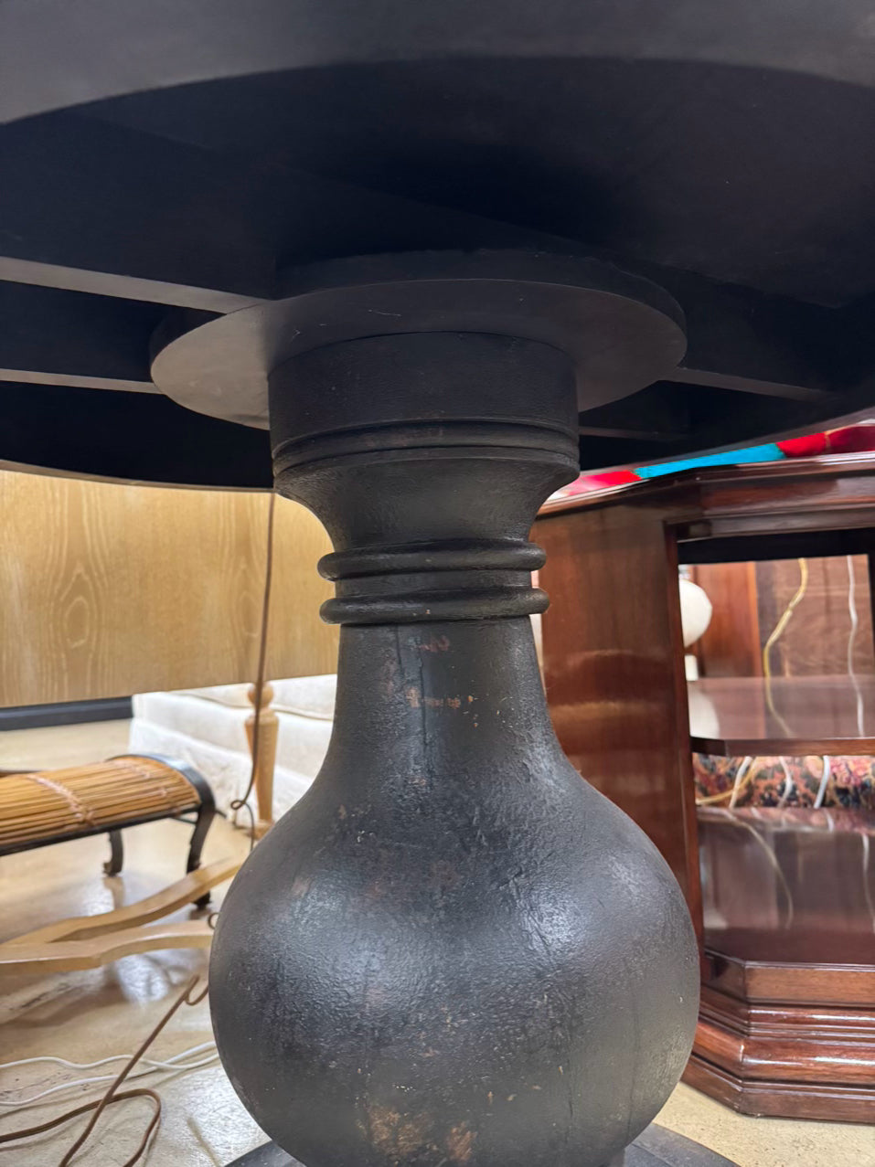 RESTORATION HARDWARE Black Painted Wood Shabby Chic Pedestal Table