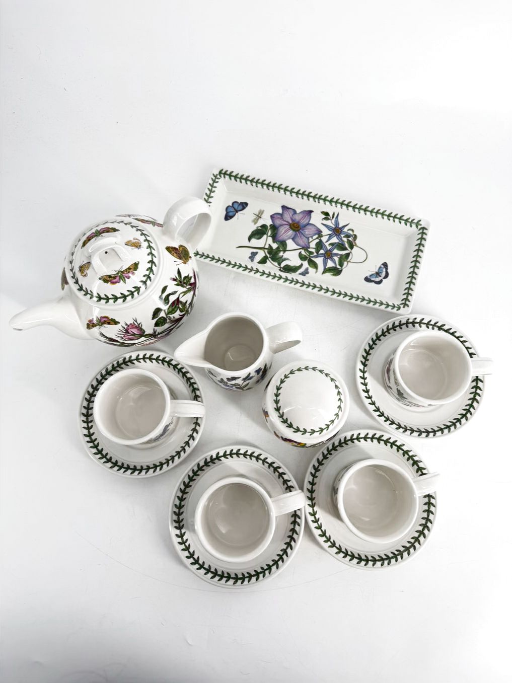PORT MEIRION The Botanic Garden Tea Set w/ 4 Cups, Saucers, Cream & Sugar