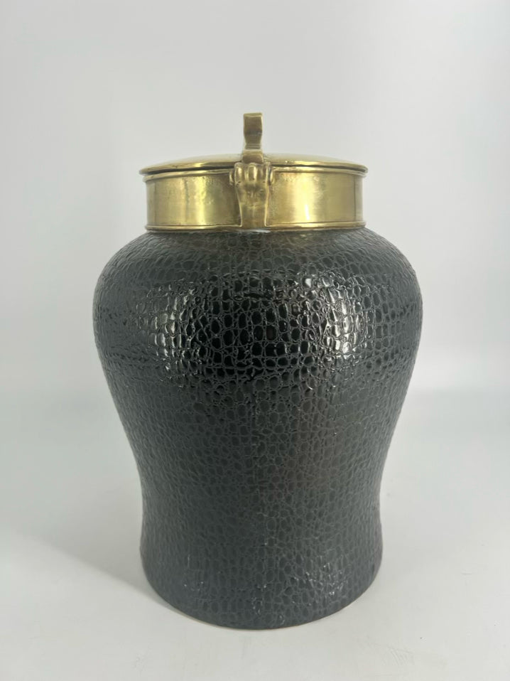 Brown Tozai Ceramic Jar W/ Brass Lid