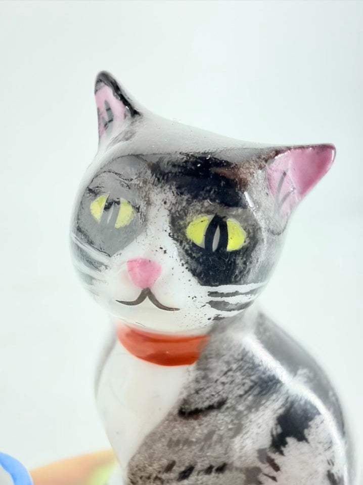 LIMOGES Black, Green & Blue Porcelain Cat Trinket Box