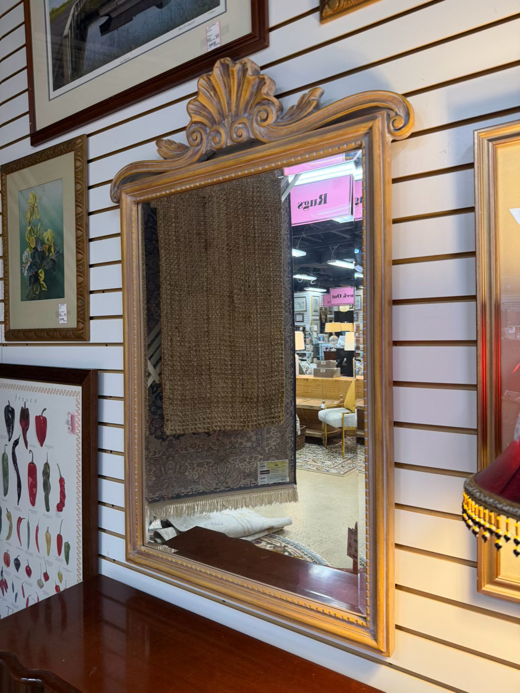 CAROLINA MIRROR Natural Wood Mirror w/ Shell Design