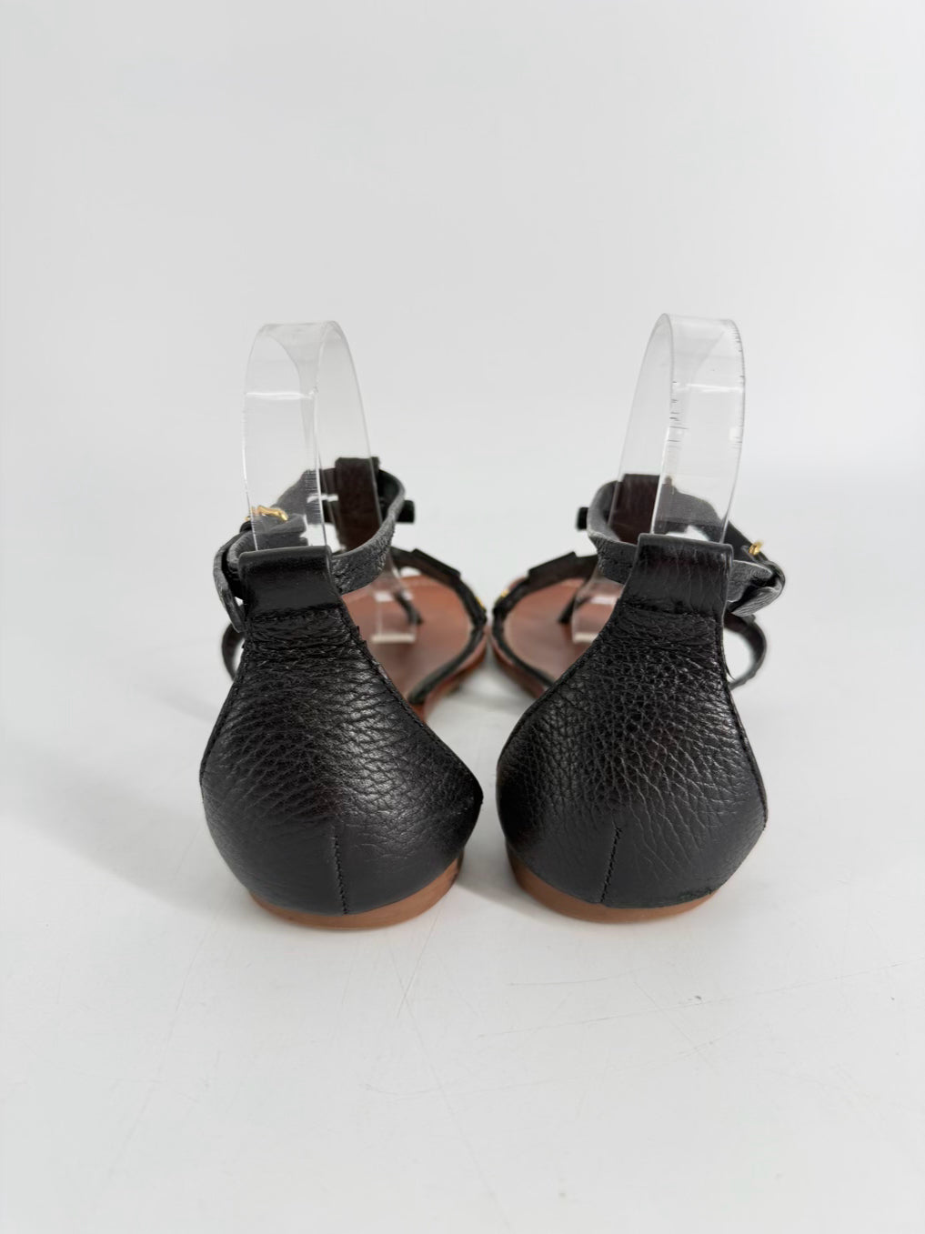 TORY BURCH Size 8 Black Leather Monogram Sandals