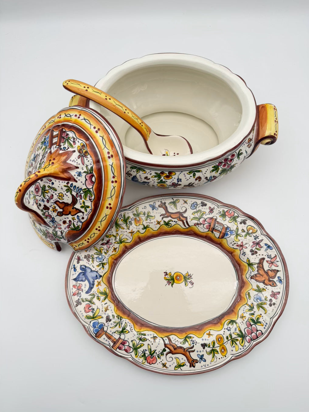 HOLU PORTUGAL Brown & Yellow Pottery Hand Painted Soup Tureen
