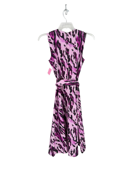 NATORI Wmn's Size 6 Fuschia & Black Belted Midi-Dress NWT