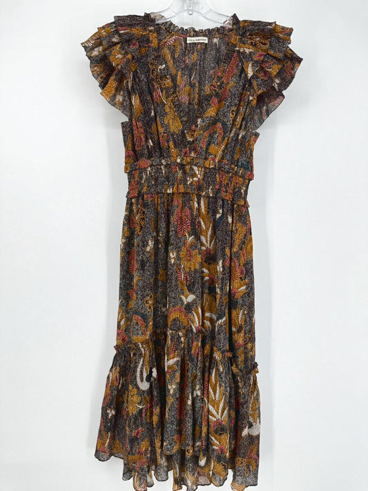 ULLA JOHNSON Size 4 Brown & Gold Floral Dress