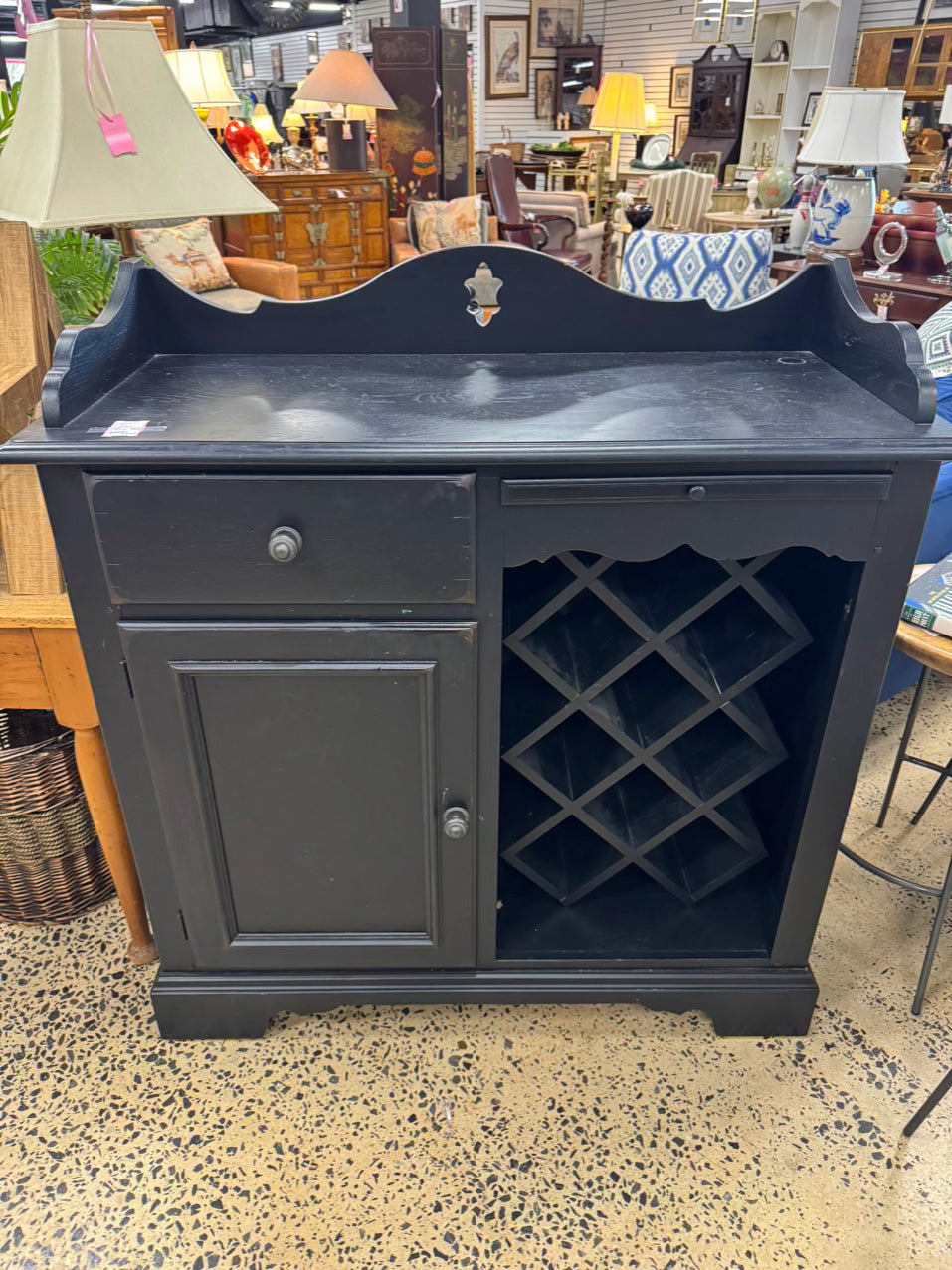 LAURA ASHLEY HOME Black Wood Cabinet w/ Wine Rack