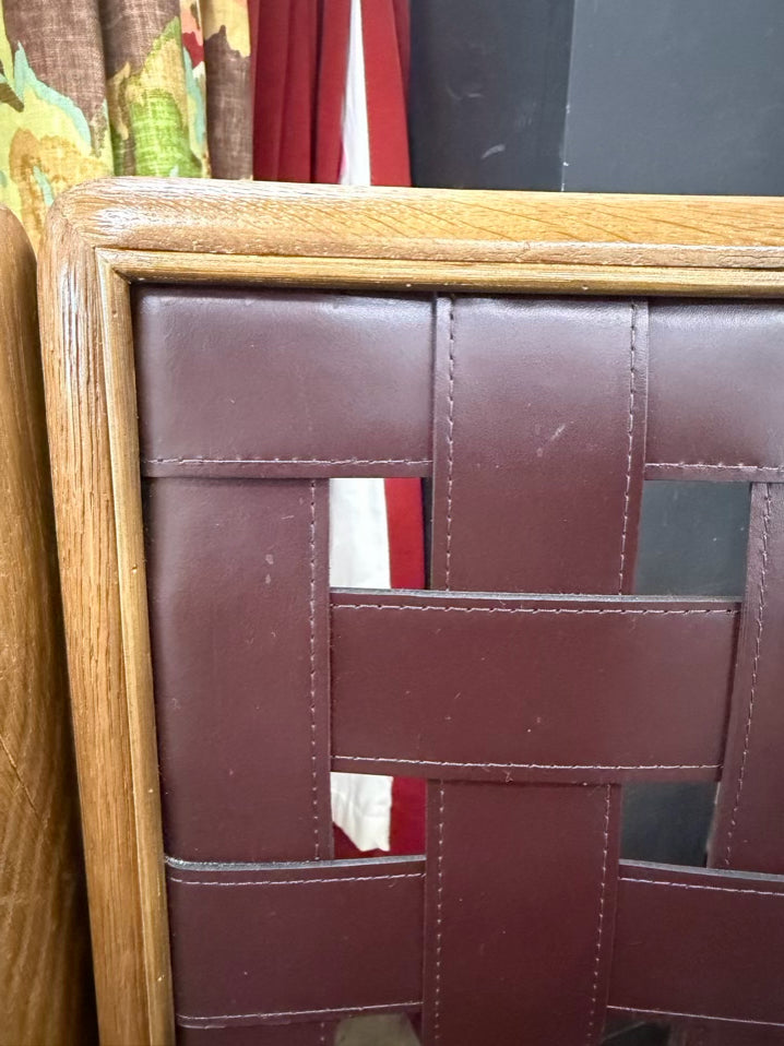 REVIVAL Brown Leather & Metal Pair Of Bar Stools