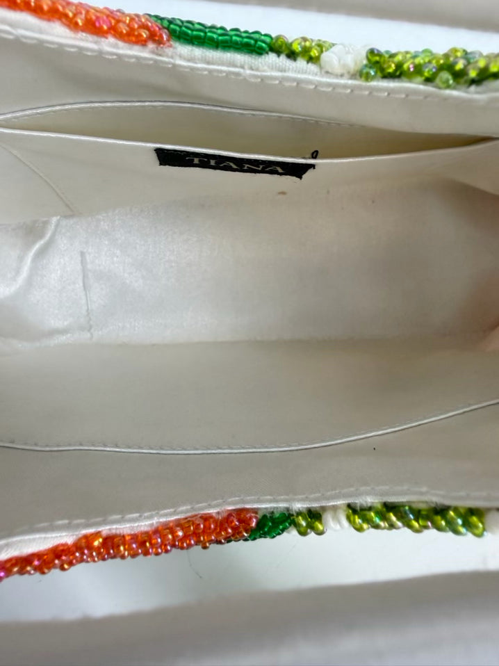 TIANA Citrus Beaded Green, White & Orange Fruit Clutch Bag NWT