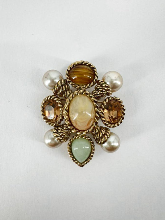 CINER Gold Tone Mixed Stones Brooch