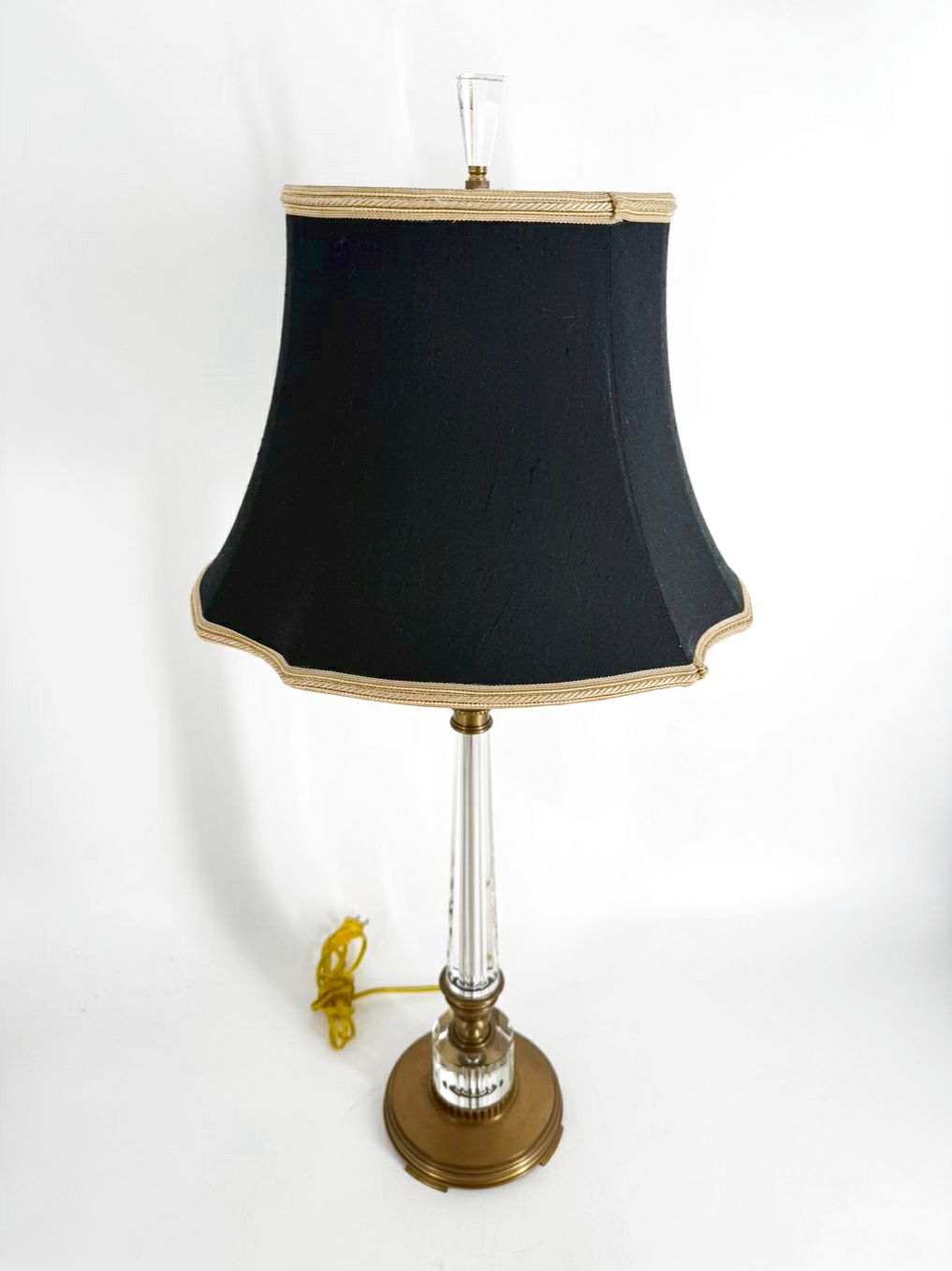 DECORATIVE CRAFTS Crystal & Brass Lamp w/ Black Shade