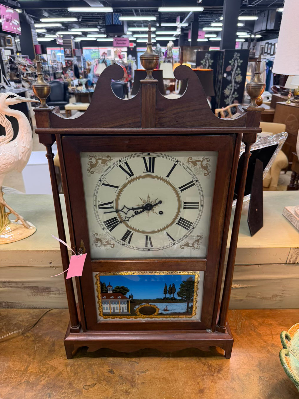 ELI TERRY REPRODUCTION Wood Pillar and Scroll Mantel Clock