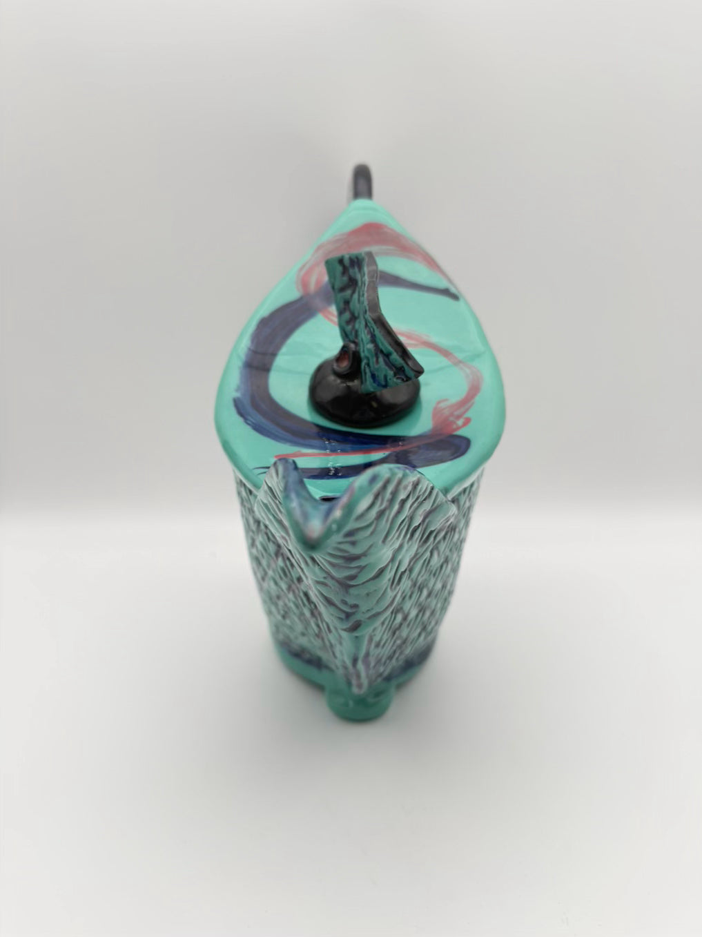 PITTMAN Aqua & Navy Pottery Large Teapot