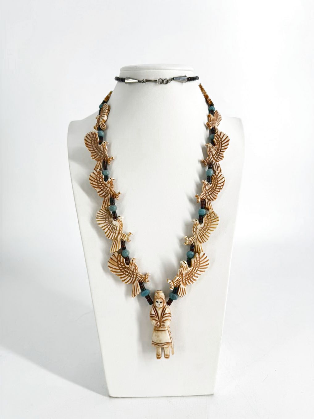 NATIVE AMERICAN White Bone & Turquoise Eagle Necklace