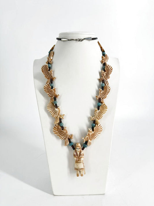 NATIVE AMERICAN White Bone & Turquoise Eagle Necklace