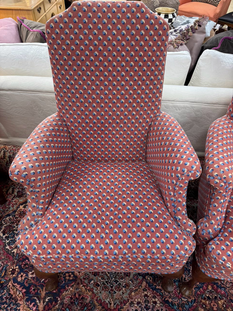 Red & Blue Queen Ann Pair of Chairs