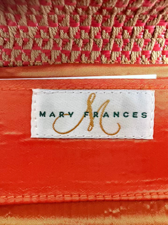 MARY FRANCES Orange, Blue & Pink Fabric & Beads Beaded Clutch Bag NWT