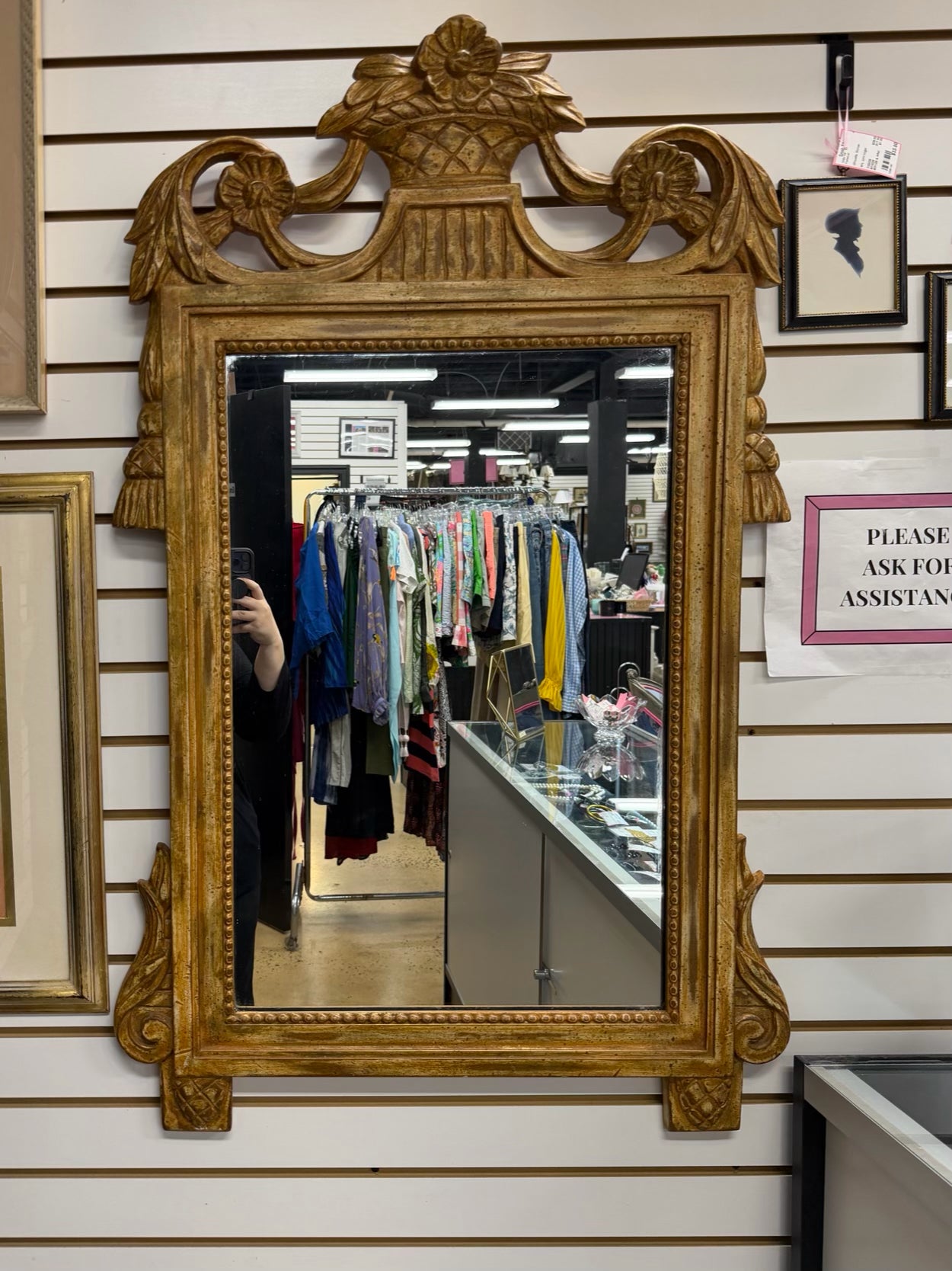 PALLADIO Gold Wood Scroll Mirror w/ Basket Design