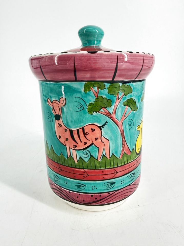 ZIMBABWE Multi Colored Ceramic Small Jar w/ Lid