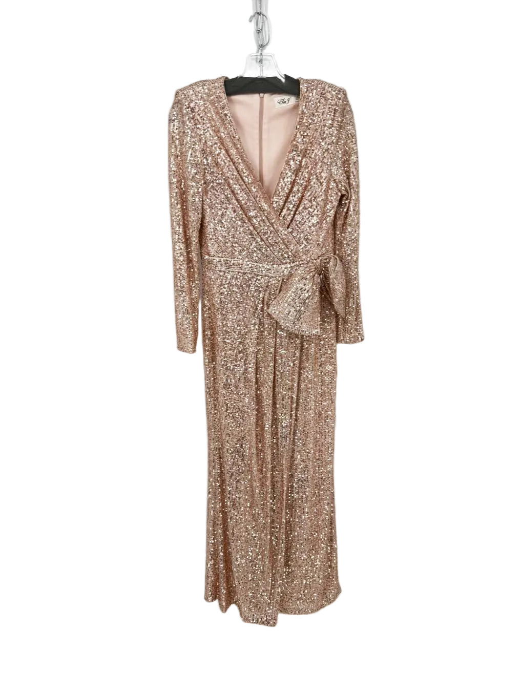 ELIZA J Size Wmn's 10 Champagne Sequin Bow Evening Gown
