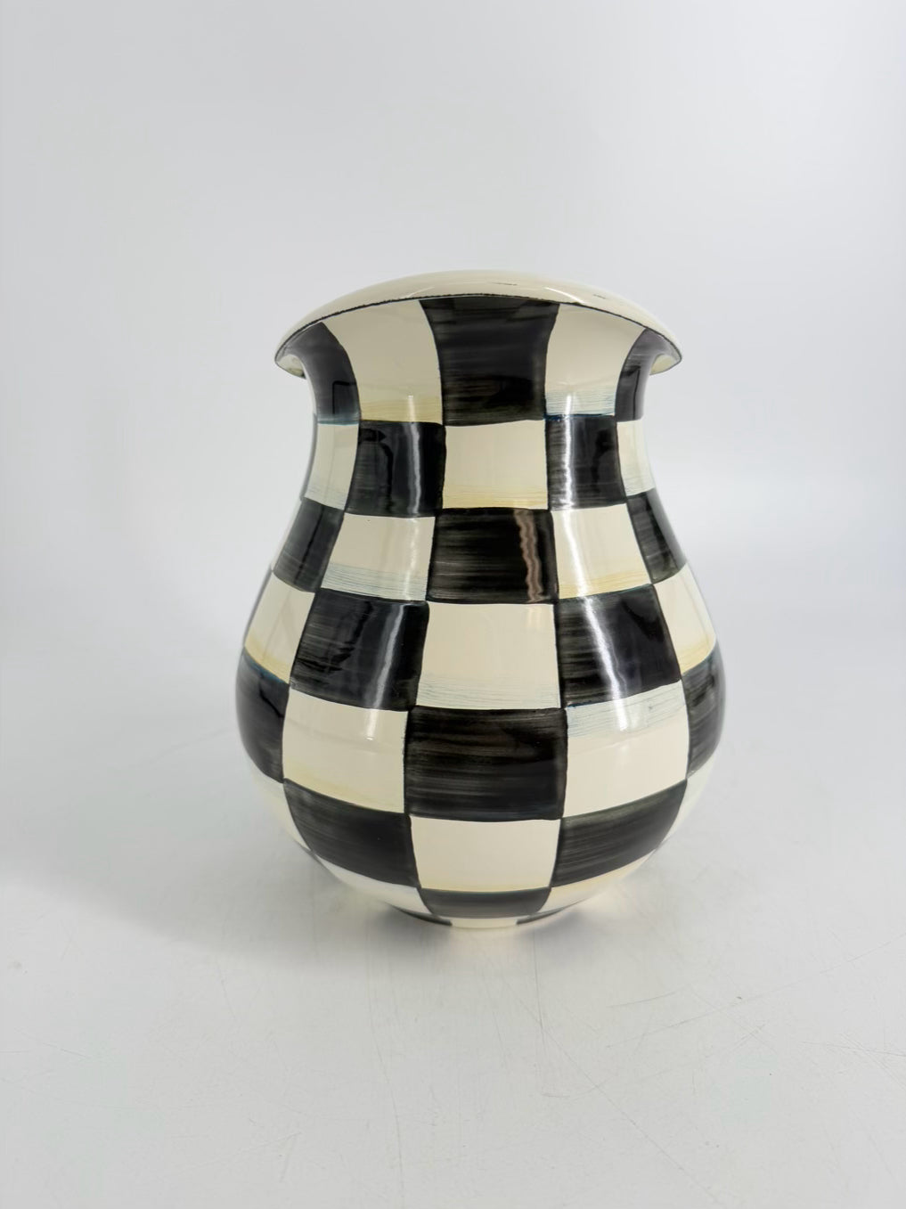 MACKENZIE CHILDS Courtly Check Black & Cream Metal Pitcher