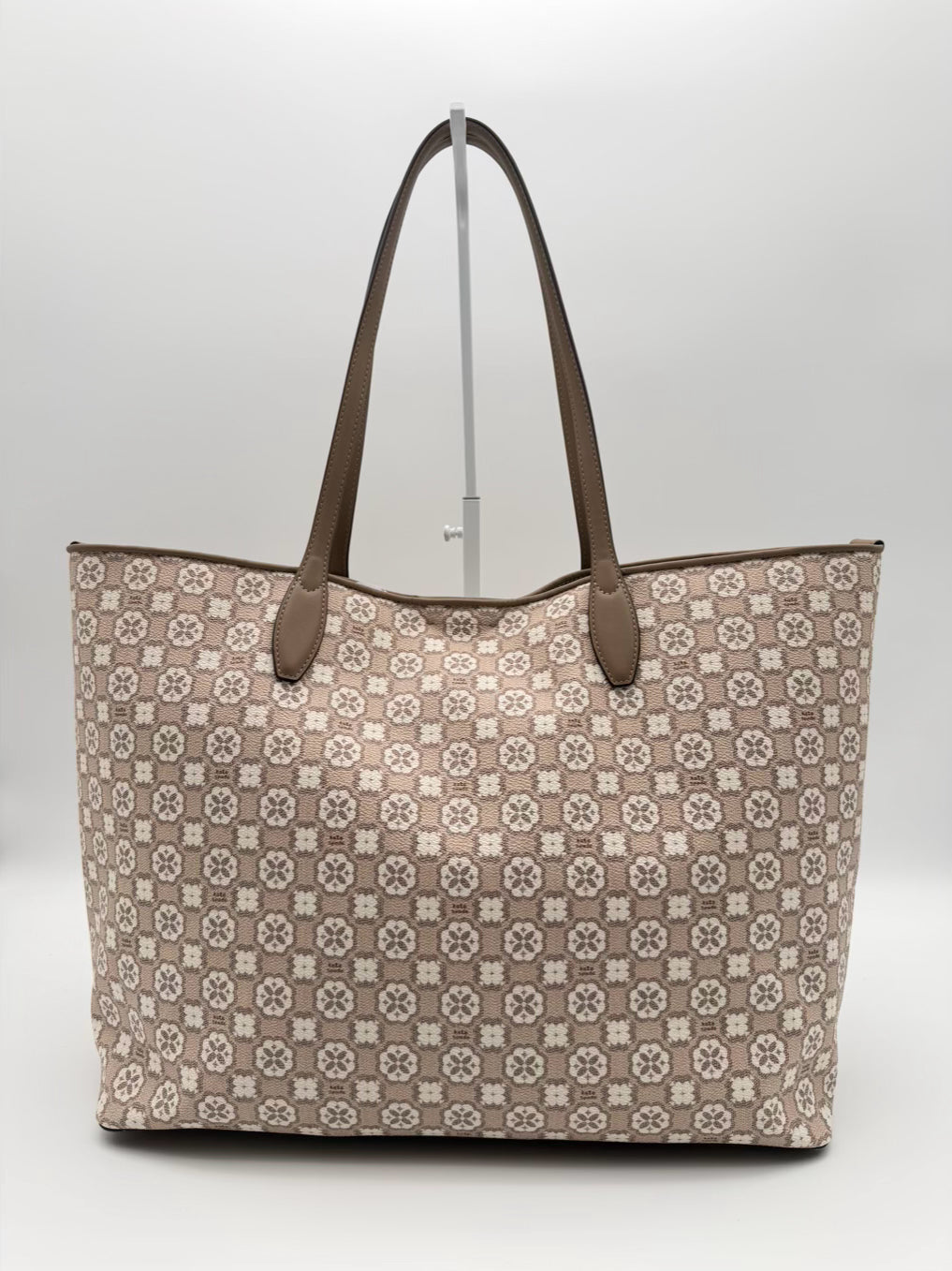 KATE SPADE Beige & White Coated Canvas Flower Monogram Tote Bag