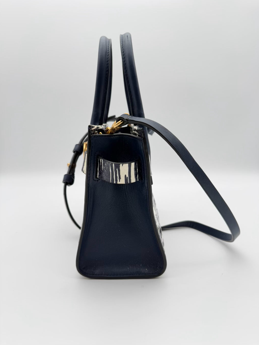 TORY BURCH Gemini Link Blue & White Snakeskin Tote