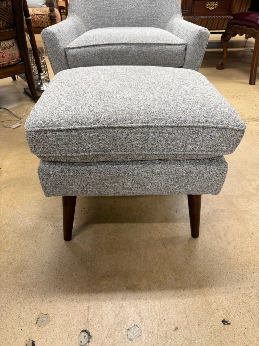 Gray Mid Century Look Chair & Ottoman Set