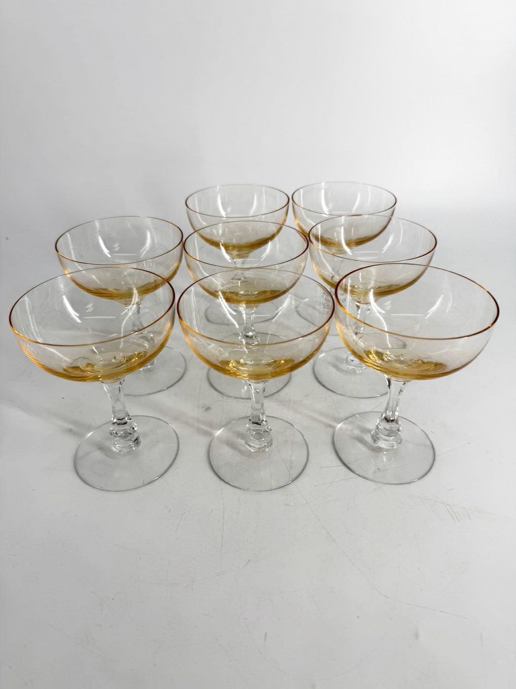 VINTAGE FOSTORIA Crystal Vogue Gold Tint Set of 8 Champagne Glasses