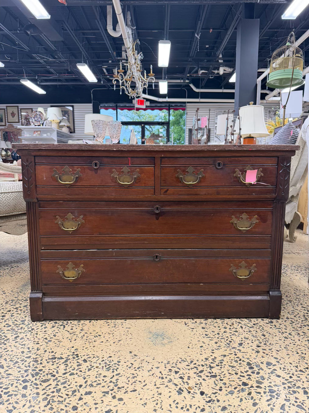 Victorian Wood 3 Drawer Chest w/ Pink Marble Top
