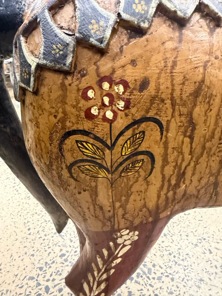 Gold, Red & Black Painted Wood Carved  Horse Figure