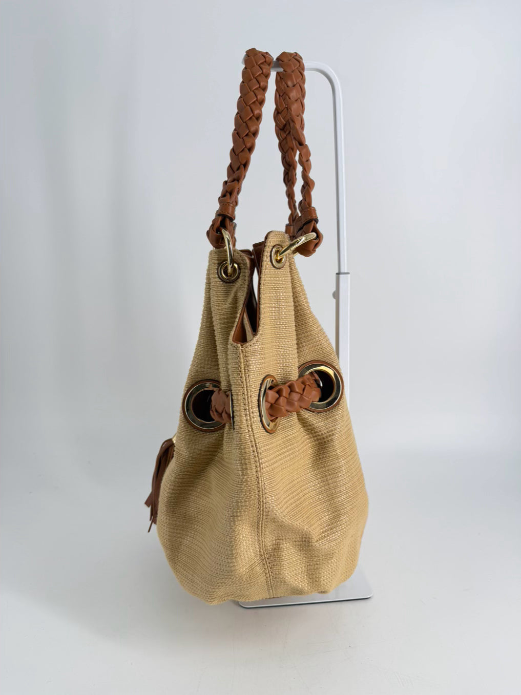 MICHAEL KORS Leather Natural Straw Woven Purse
