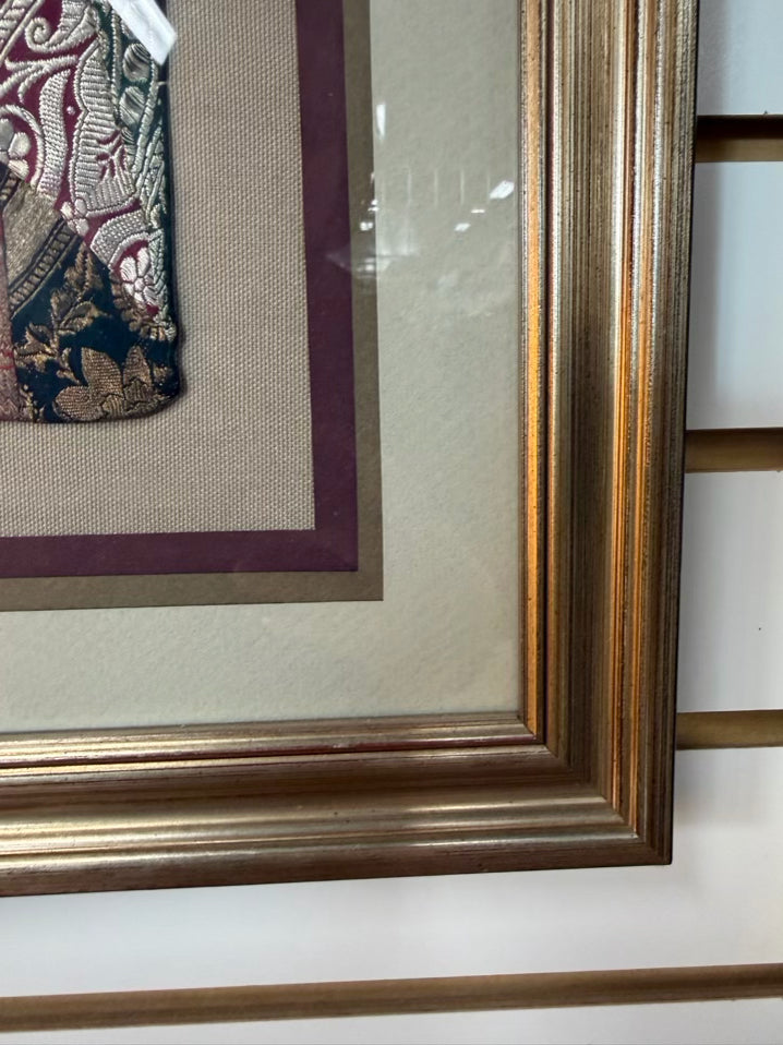 Multi Colored Silk Fabric In Gold Frame
