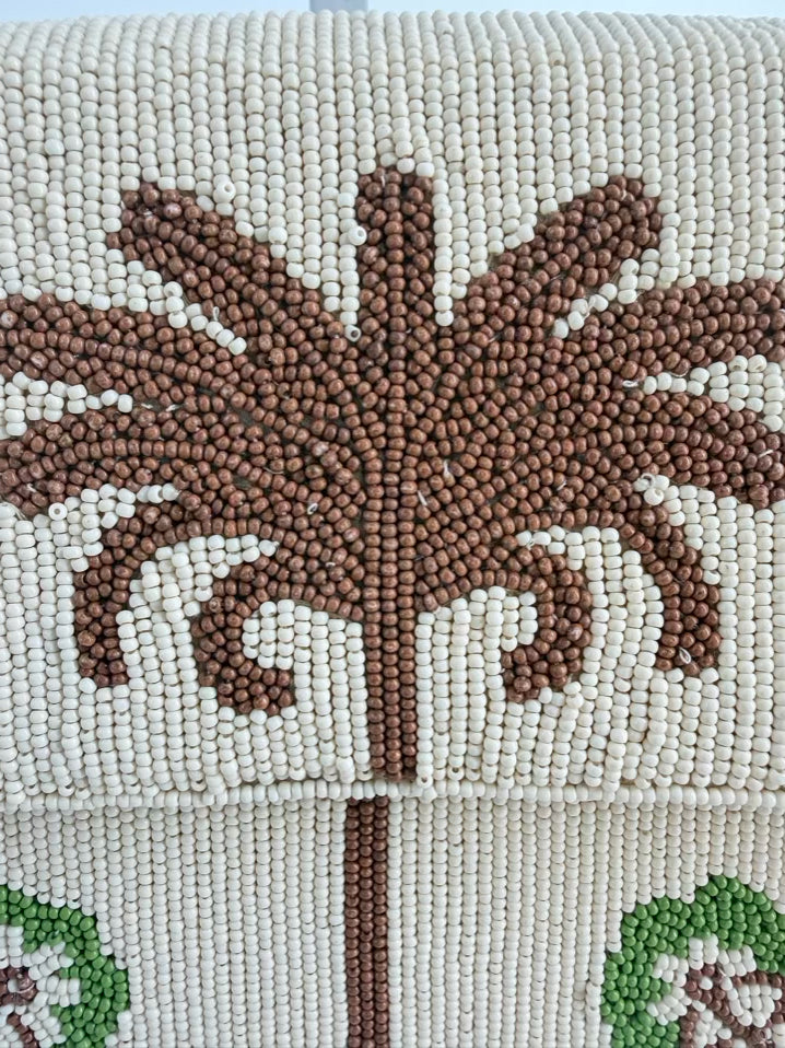 J MCLAUGHLIN White & Green Beaded Tropical Purse