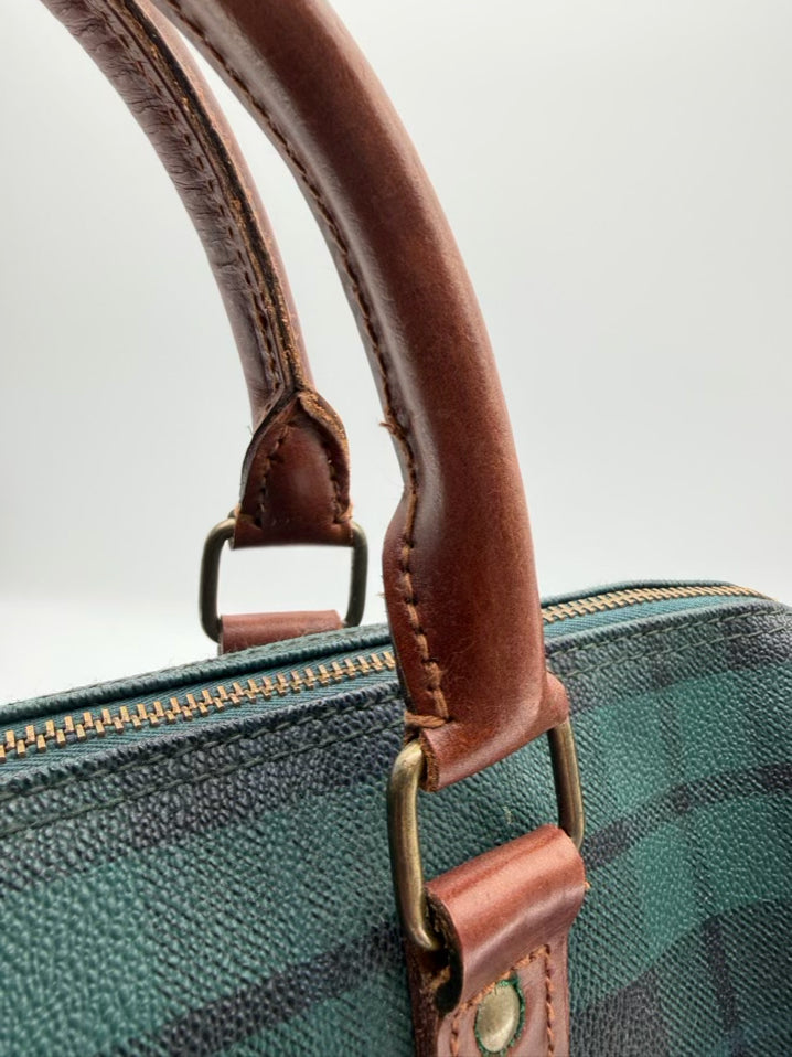 POLO RALPH LAUREN Blue & Green Coated Canvas Plaid Purse