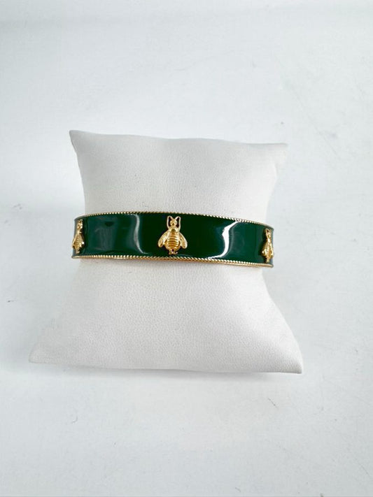 JULIE VOS 24K PLATED GOLD Green Bee Cuff Bracelet