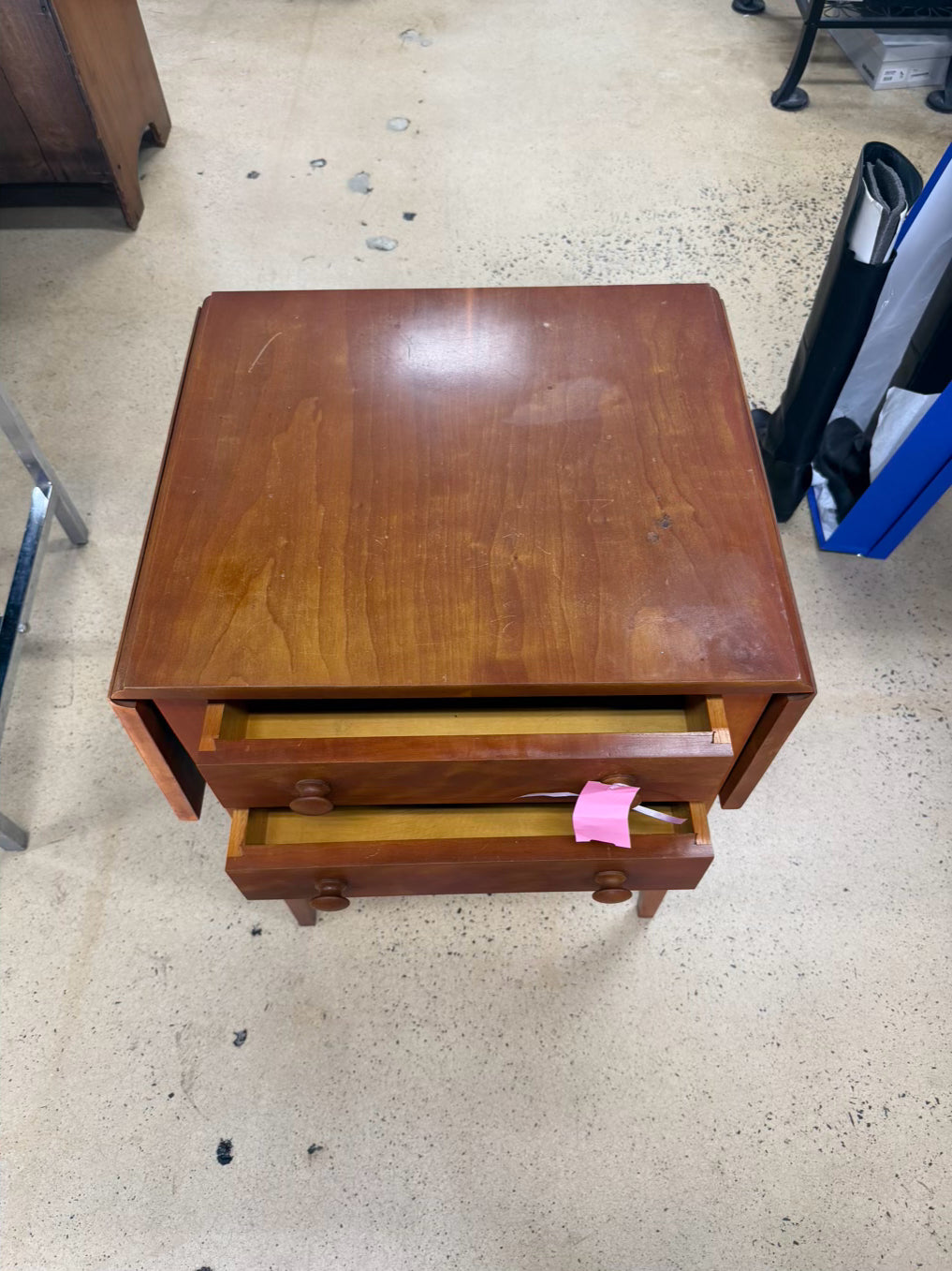VINTAGE Light Wood Drop Leaf Table w/ 2 Drawers