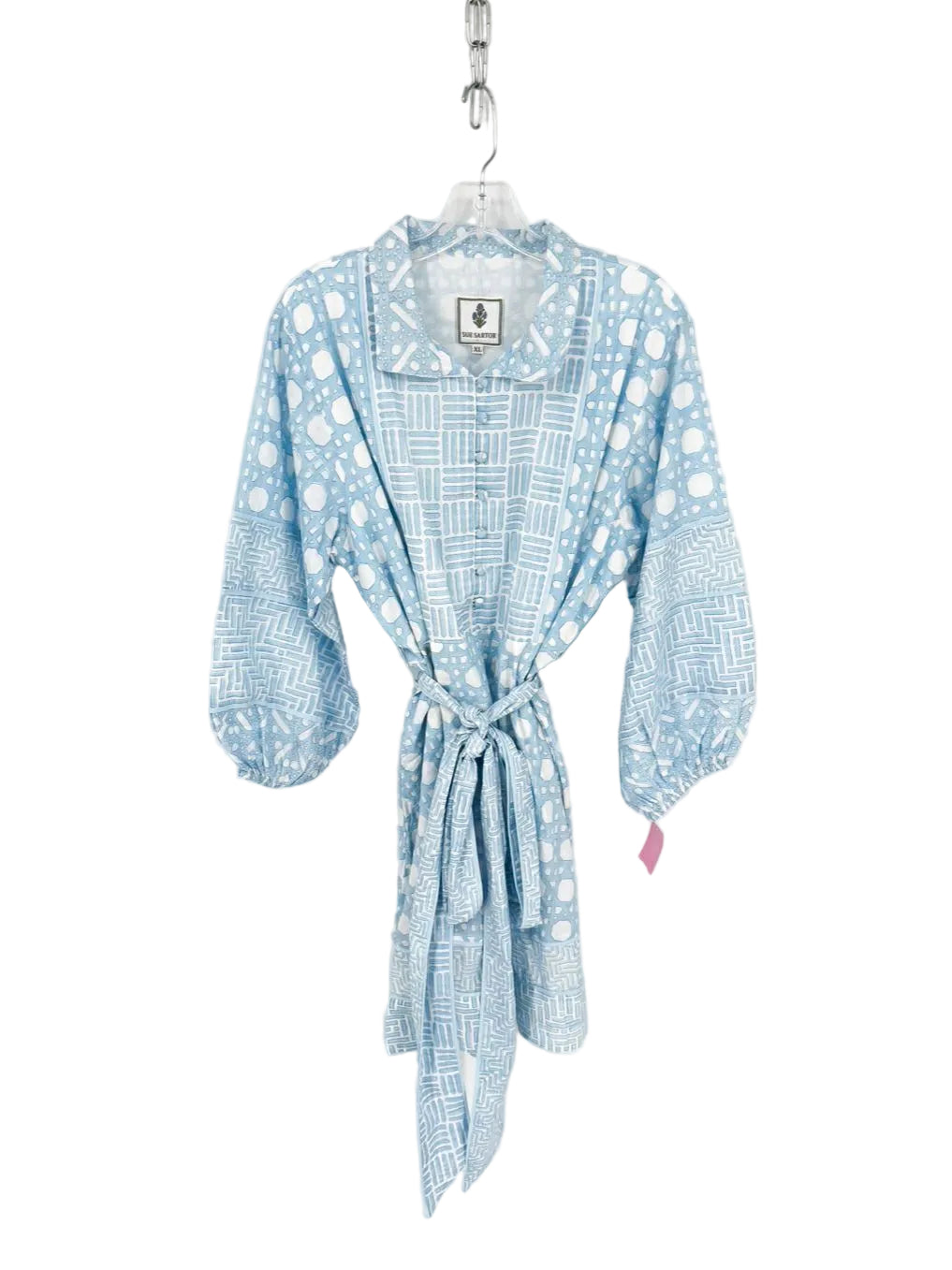SUE SARTOR Size XL Powder Blue Print Belted Dress NWT