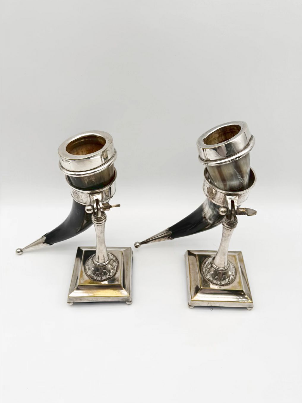 Silver Plate Pair Of Horn Cornucopia Vases