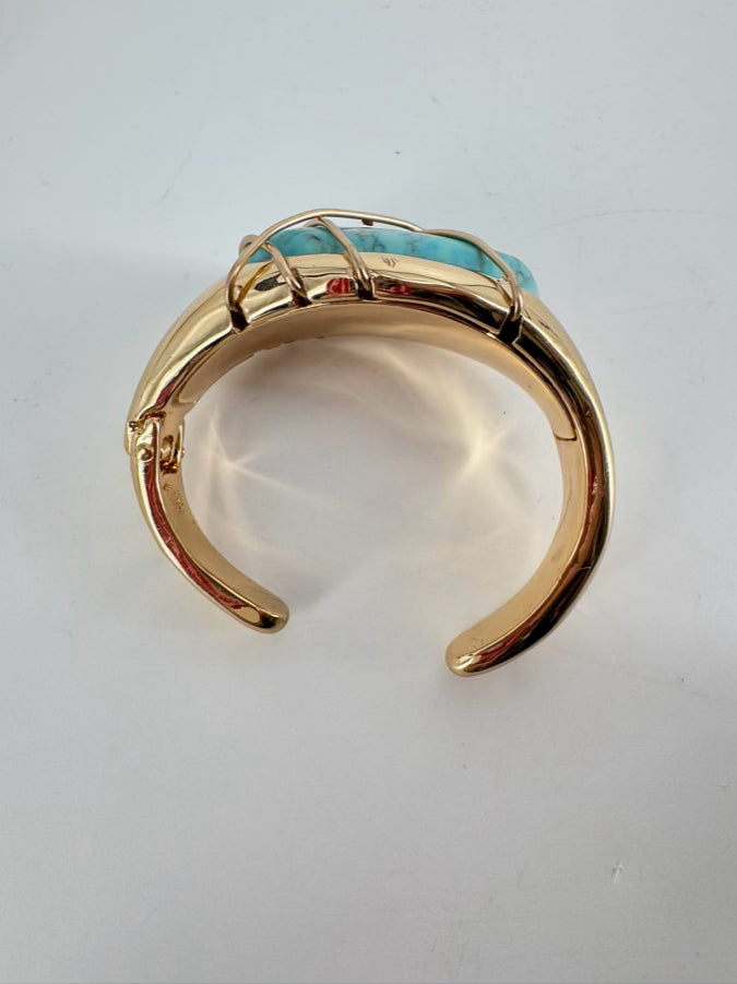 RLM SOHO Gold Tone Blue Stone Wire Wrapped Cuff Bracelet