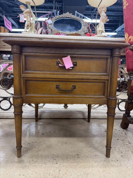 Wood Mid Century 2-Drawer End Table