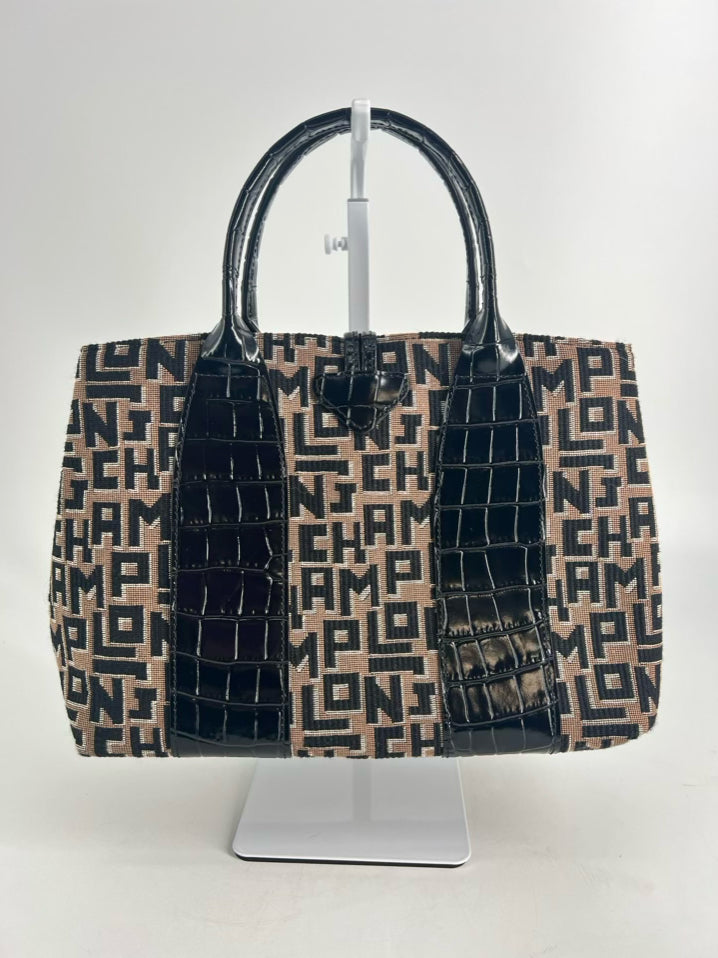 LONGCHAMP Tan & Black Jacquard Monogram Purse