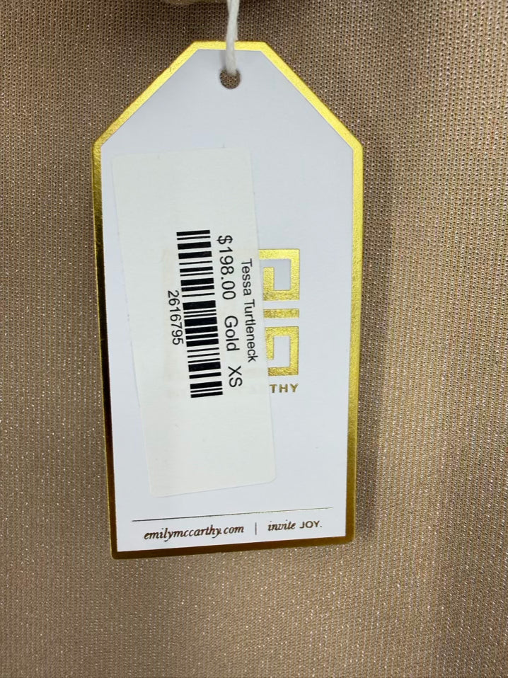 EMILY MCCARTHY Tessa Wmn's Size XS Gold Metallic Turtleneck NWT