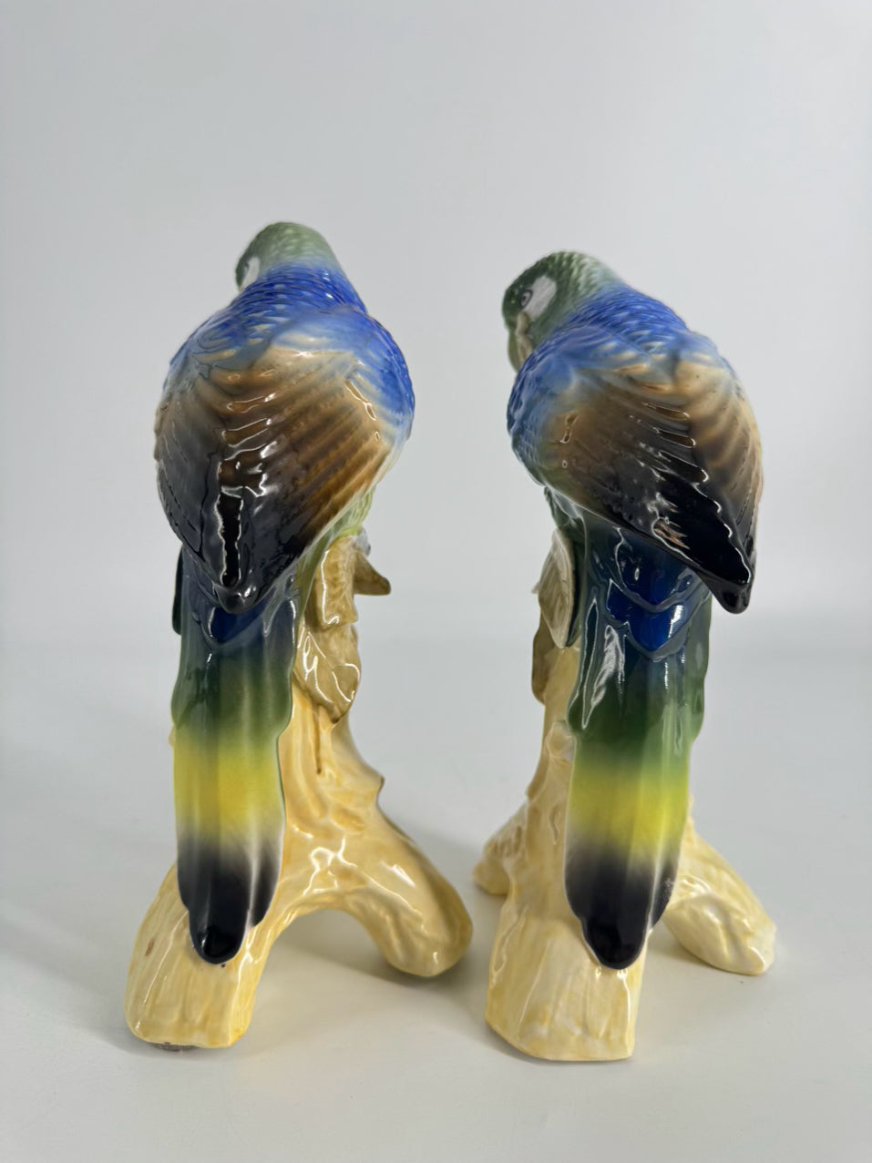 Blue & Yellow Pair of Parrots Porcelain Figures